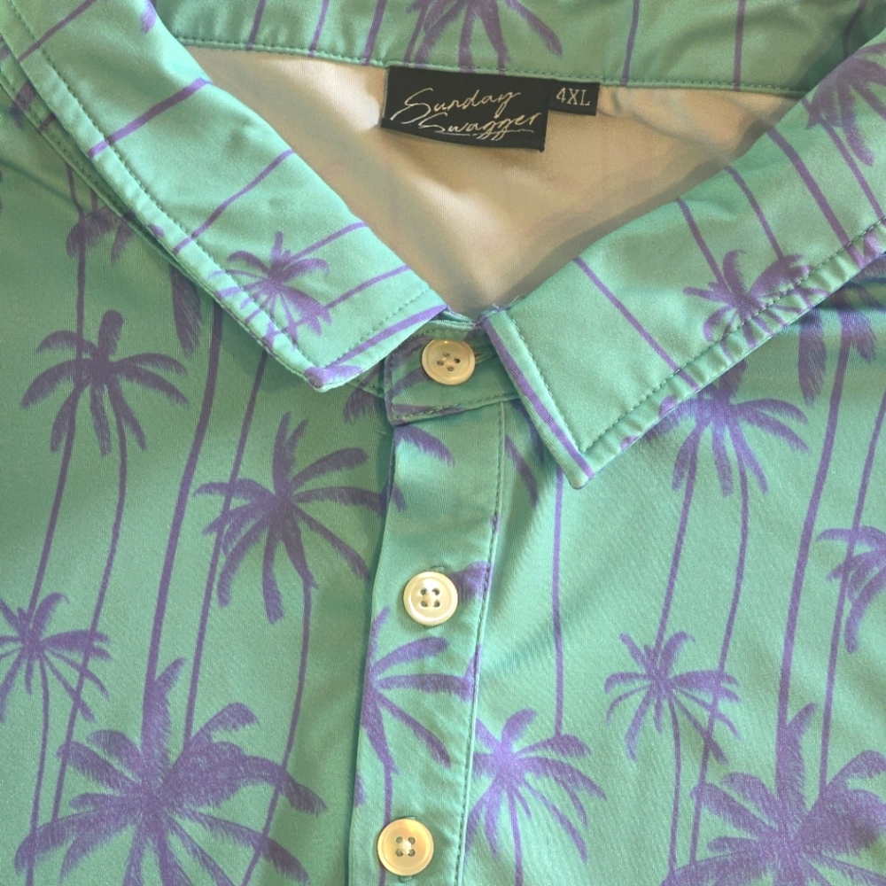 Sunday Swagger Palm Tree Print Golf Polo Shirt 4XL - Picture 2 of 6